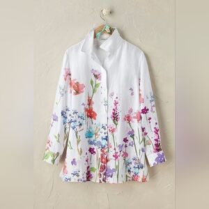 Coldwater Creek 100% Linen L Spring Flord Tunic Top